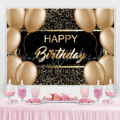 Lofaris Gold Ballons And Black Glitter Happy Birthday Backdrop