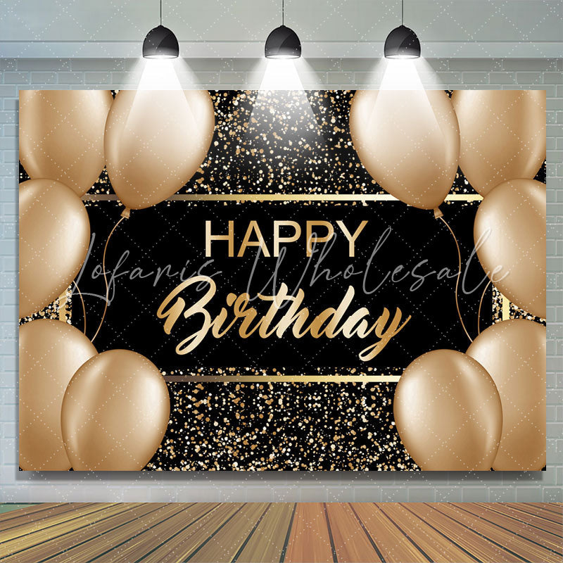 Lofaris Gold Ballons And Black Glitter Happy Birthday Backdrop