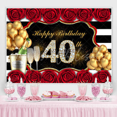 Lofaris Gold Balloon And Red Rose Happy 40Th Birthday Backdrop