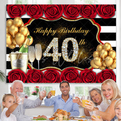 Lofaris Gold Balloon And Red Rose Happy 40Th Birthday Backdrop