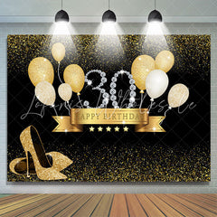 Lofaris Gold Balloon Black Bokeh 30th Happy Birthday Backdrop