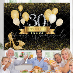 Lofaris Gold Balloon Black Bokeh 30th Happy Birthday Backdrop