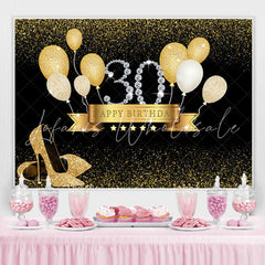 Lofaris Gold Balloon Black Bokeh 30th Happy Birthday Backdrop