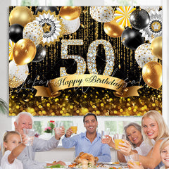 Lofaris Gold Balloons Bokeh Glitter Happy 50th Birthday Backdrop