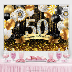 Lofaris Gold Balloons Bokeh Glitter Happy 50th Birthday Backdrop