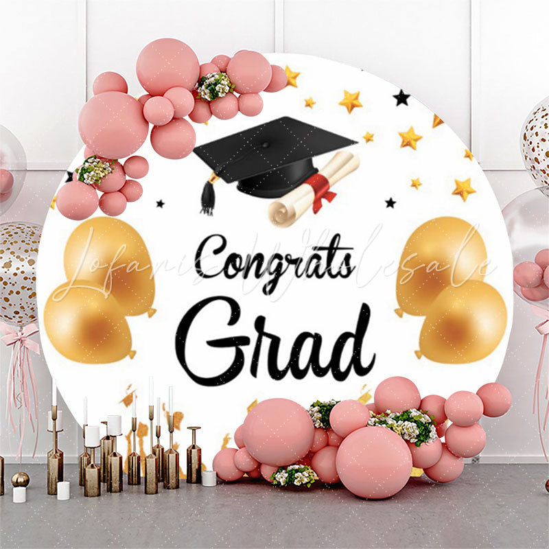 Lofaris Gold Balloons Stars Round Graduation Photo Backdrop