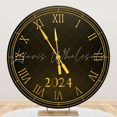 Lofaris Gold Black Clock 2024 Circle Happy New Year Backdrop