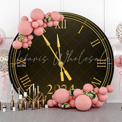 Lofaris Gold Black Clock 2024 Circle Happy New Year Backdrop