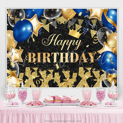 Lofaris Gold Black Glitter Balloons Happy Birthday Backdrop