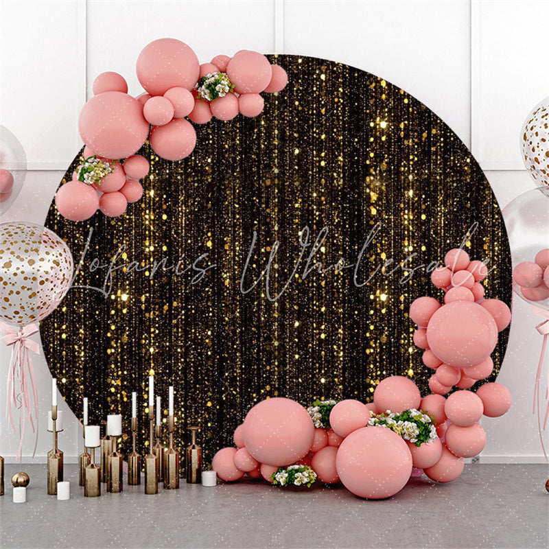 Lofaris Gold Bokeh Glitter And Black Round Birthday Backdrop