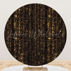 Lofaris Gold Bokeh Glitter And Black Round Birthday Backdrop