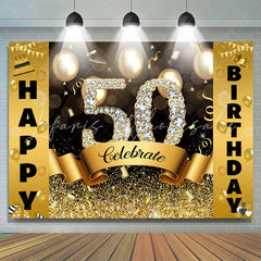 Lofaris Gold Bokeh Glitter Celebrate Happy 50th Birthday Backdrop