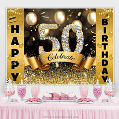 Lofaris Gold Bokeh Glitter Celebrate Happy 50th Birthday Backdrop