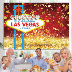 Lofaris Gold Bokeh Glitter Coin Welcome To Los Vegas Backdrop