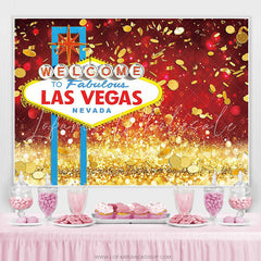 Lofaris Gold Bokeh Glitter Coin Welcome To Los Vegas Backdrop