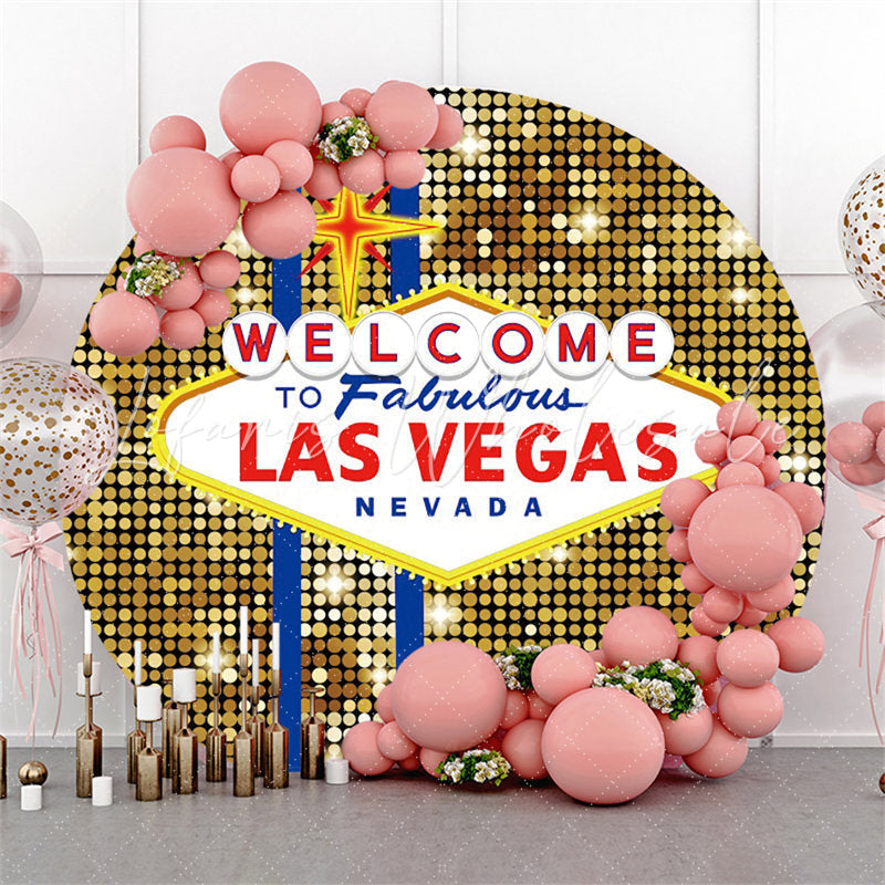 Lofaris Gold Bokeh Spot Welcome Lasvegas Round Decoration Backdrop