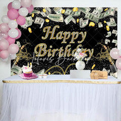 Lofaris Gold Coins Dollar Bills Spark Black Birthday Backdrop