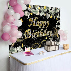 Lofaris Gold Coins Dollar Bills Spark Black Birthday Backdrop