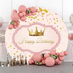 Lofaris Gold Crown Pink Circle Happy Birthday Party Backdrop