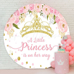 Lofaris Gold Crown Pink Floral Round Girl Baby Shower Backdrop