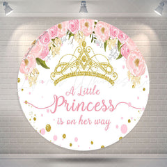 Lofaris Gold Crown Pink Floral Round Girl Baby Shower Backdrop