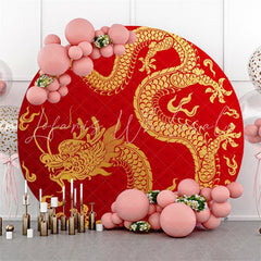 Lofaris Gold Dragon Circle Happy Chinese New Year Backdrop