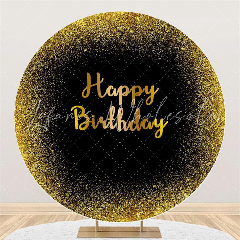 Lofaris Gold Glitter And Black Round Happy Birthday Backdrop