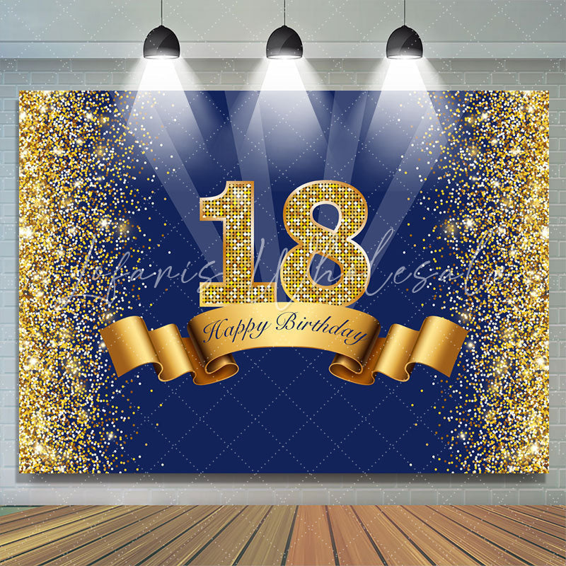 Lofaris Gold Glitter and Blue Party Backdrop for 18Th Birthday