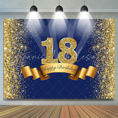 Lofaris Gold Glitter and Blue Party Backdrop for 18Th Birthday