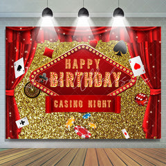 Lofaris Gold Glitter And Red Curtain Happy Birthday Backdrop