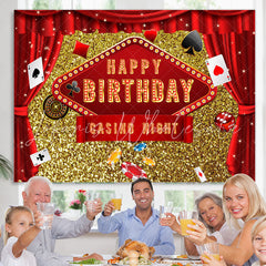 Lofaris Gold Glitter And Red Curtain Happy Birthday Backdrop