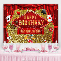 Lofaris Gold Glitter And Red Curtain Happy Birthday Backdrop