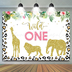 Lofaris Gold Glitter Animals Wild 1st Happy Birthday Backdrop