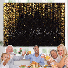 Lofaris Gold Glitter Black Happy Birthday Backdrop For Party