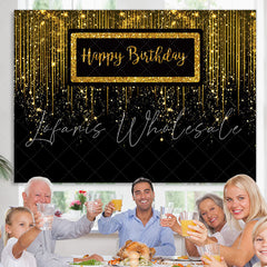 Lofaris Gold Glitter Black Luxurious Happy Birthday Backdrop