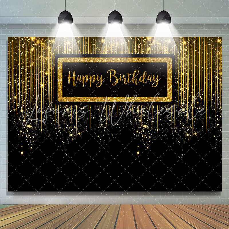 Lofaris Gold Glitter Black Luxurious Happy Birthday Backdrop