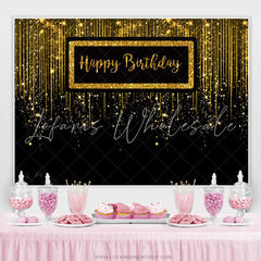 Lofaris Gold Glitter Black Luxurious Happy Birthday Backdrop