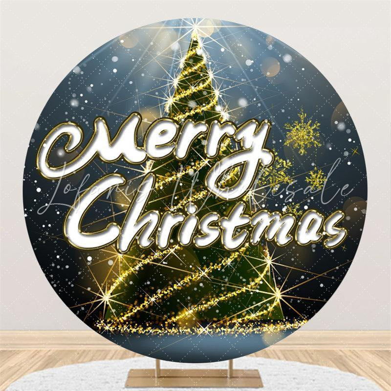 Lofaris Gold Glitter Bokeh Merry Chrismas Tree Round Backdrop