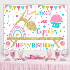 Lofaris Gold Glitter Cartwheels And Cupcakes Birthday Backdrop