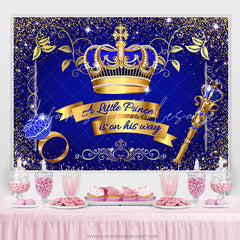 Lofaris Gold Glitter Crown Blue Little Prince Baby Shower Backdrop