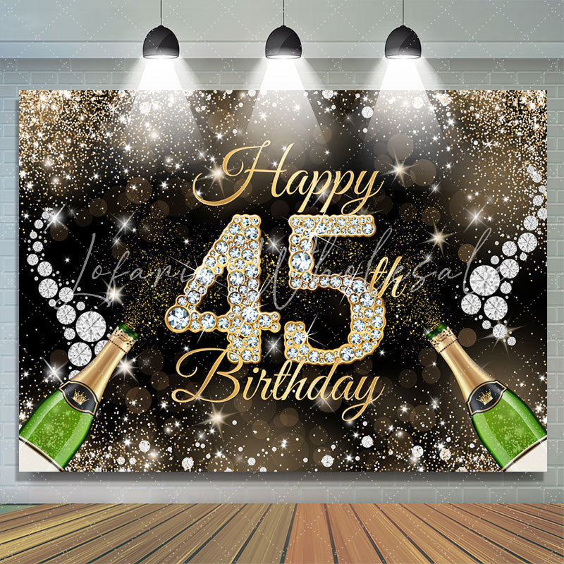 Lofaris Gold Glitter Diamond Bokeh Happy 45th Birthday Backdrop