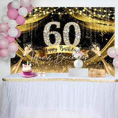 Lofaris Gold Glitter Diamond Champagne 60th Birthday Backdrop