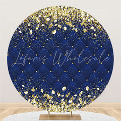 Lofaris Gold Glitter Diamonds Round Navy Blue Birthday Backdrop