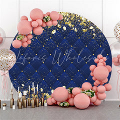 Lofaris Gold Glitter Diamonds Round Navy Blue Birthday Backdrop