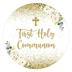 Lofaris Gold Glitter First Holy Round Baby Shower Backdrop