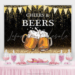 Lofaris Gold Glitter Flags Black Cheers Beers Birthday Backdrop