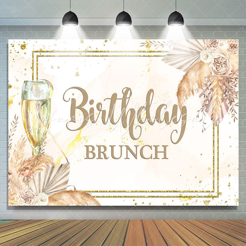 Lofaris Gold Glitter Floral Birthday Brunch Backdrop For Girl