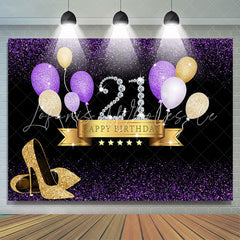 Lofaris Gold Glitter Happy 21St Birthday Backdrop With Balloon