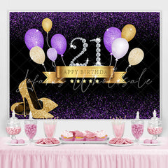 Lofaris Gold Glitter Happy 21St Birthday Backdrop With Balloon