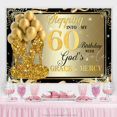 Lofaris Gold Glitter Heels And Balloons 60th Birthday Backdrop